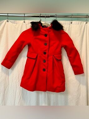 Girls' Red Faux-Fur Collar Winter Coat Sz 6